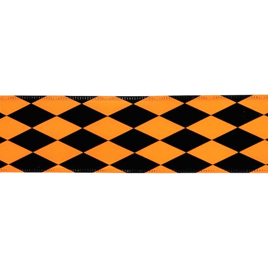 2.5" x 6.6yd. Black & Orange Diamond Wired Pongee Ribbon by Celebrate It®